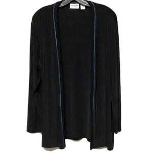 Chicos Travelers Sz 2‎ (M or Sz 12) Black Long Sleeve Cardigan w/ Blue Trim